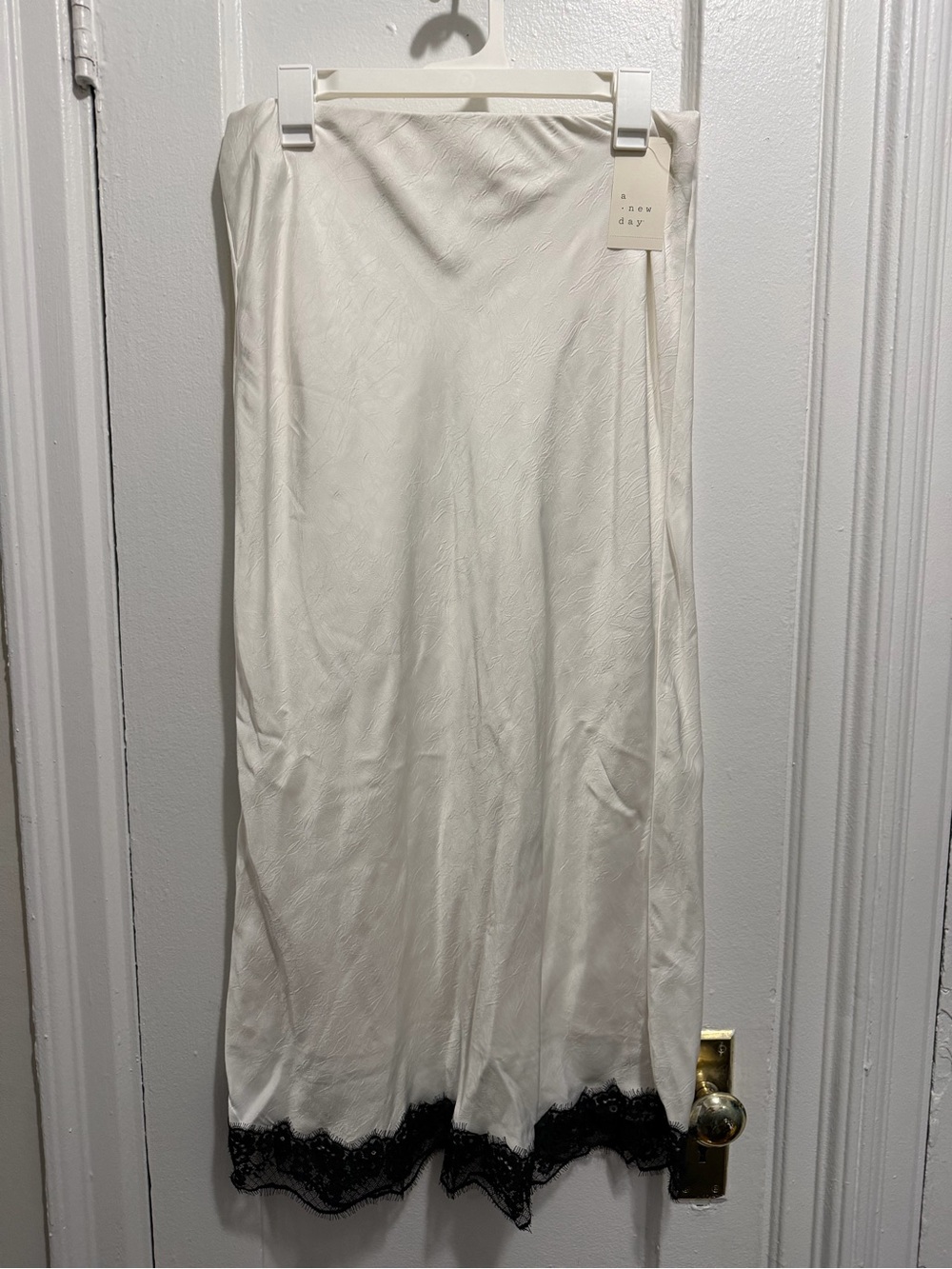 a new day Cream Midi Slip Skirt with Black Lace Hem